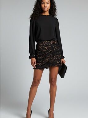 NWT Lulu's Black Lace Floral Burnout Mini Skirt Nude Lining Size M Whimsigoth